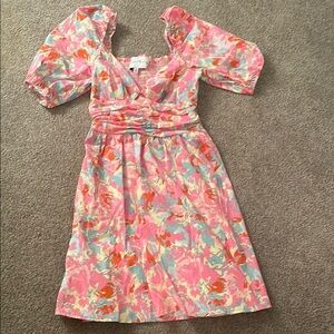 Charles Henry Floral Pink and Orange Dress
